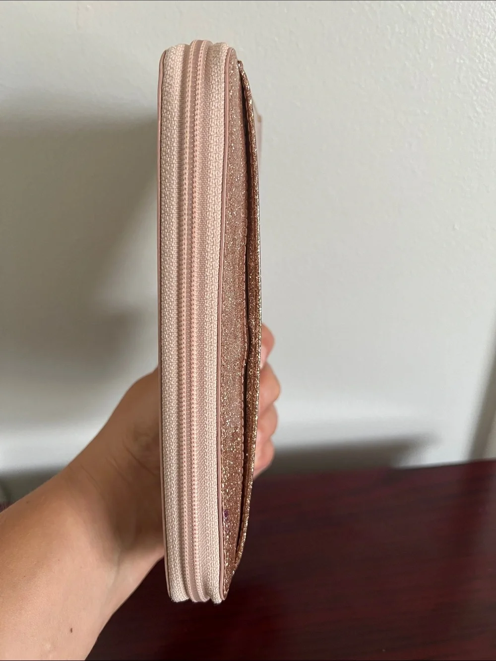 Kate Spade Rose Gold Glitter Zip-Around Wallet